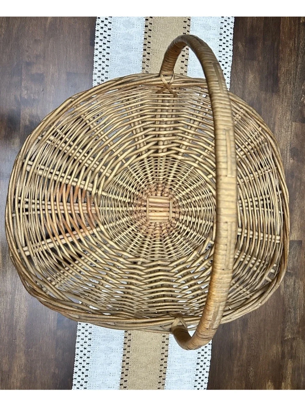 Vintage Handwoven Wicker Gathering Basket | Large Farmhouse French Country Boho